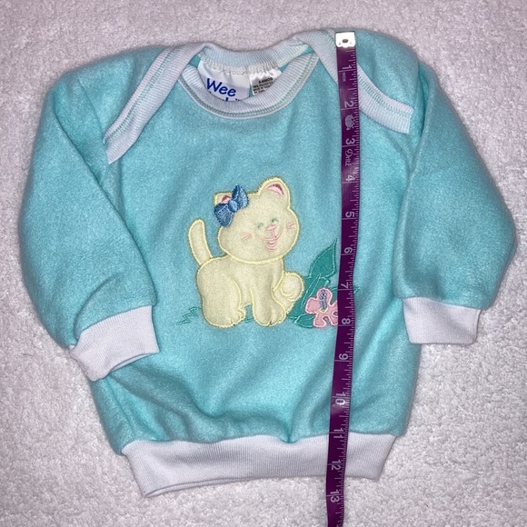 Vintage y2k wee works soft fleece mint green kitty cat matching set 3/6m - Picture 2 of 8